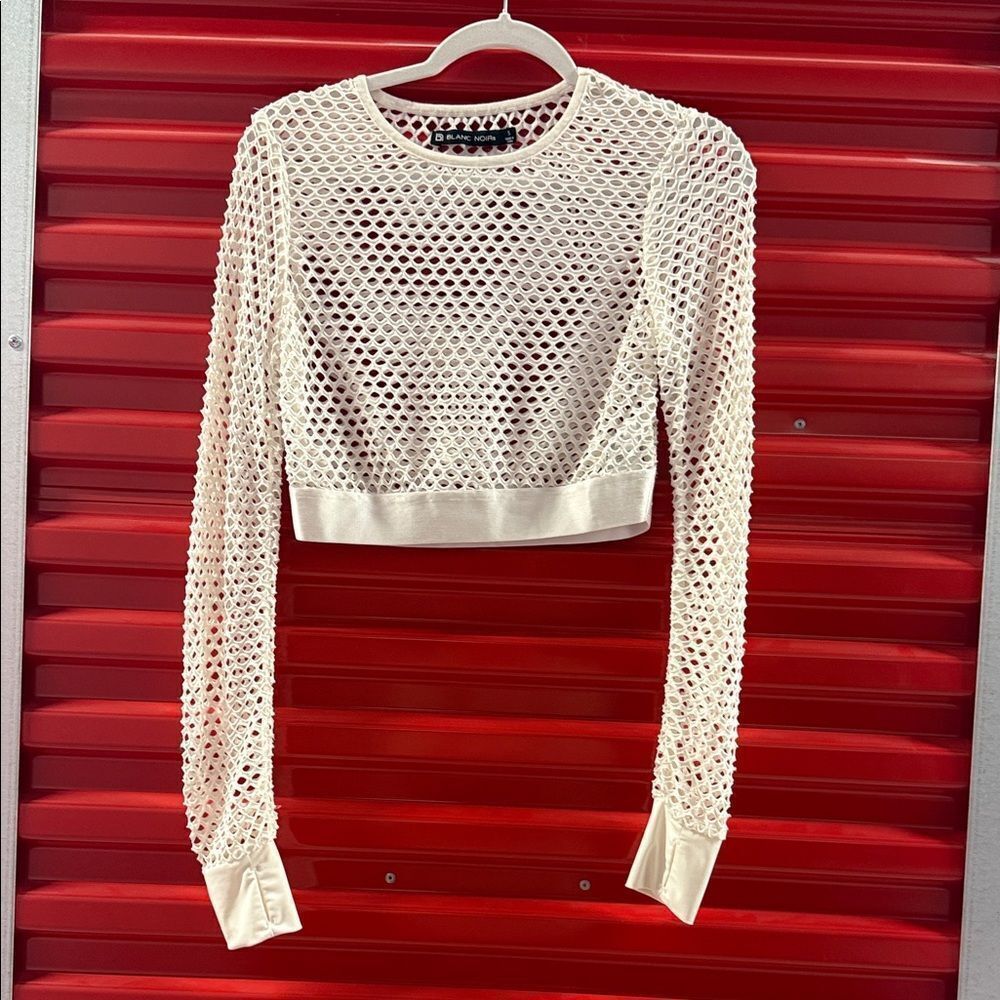 White Mesh Long Sleeve Top BLANC NOIR Crop Top - Like New